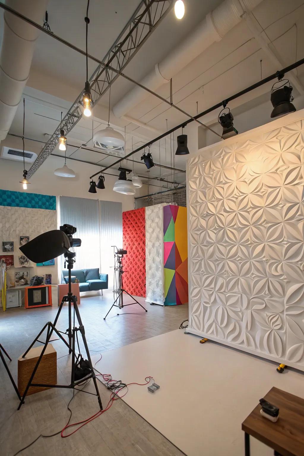 A studio area displaying compelling 3D textured walls.