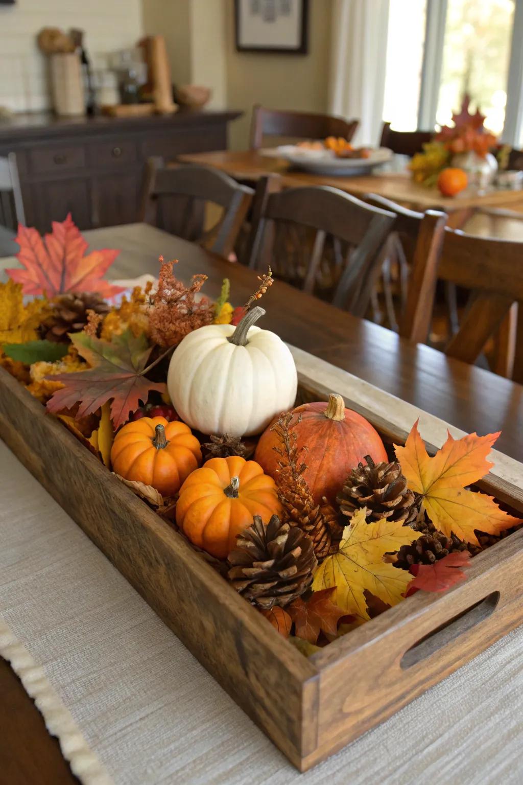 A timber platter serves as an impeccable groundwork for your centerpiece.