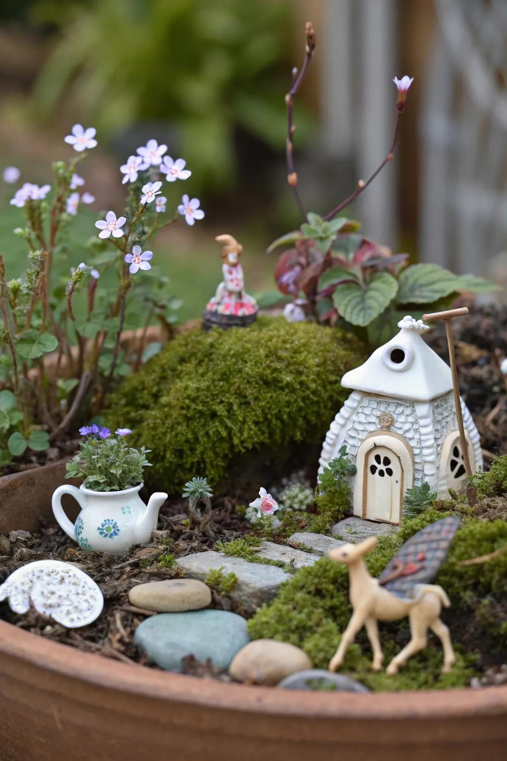 A whimsical miniature garden that ignites the imagination.