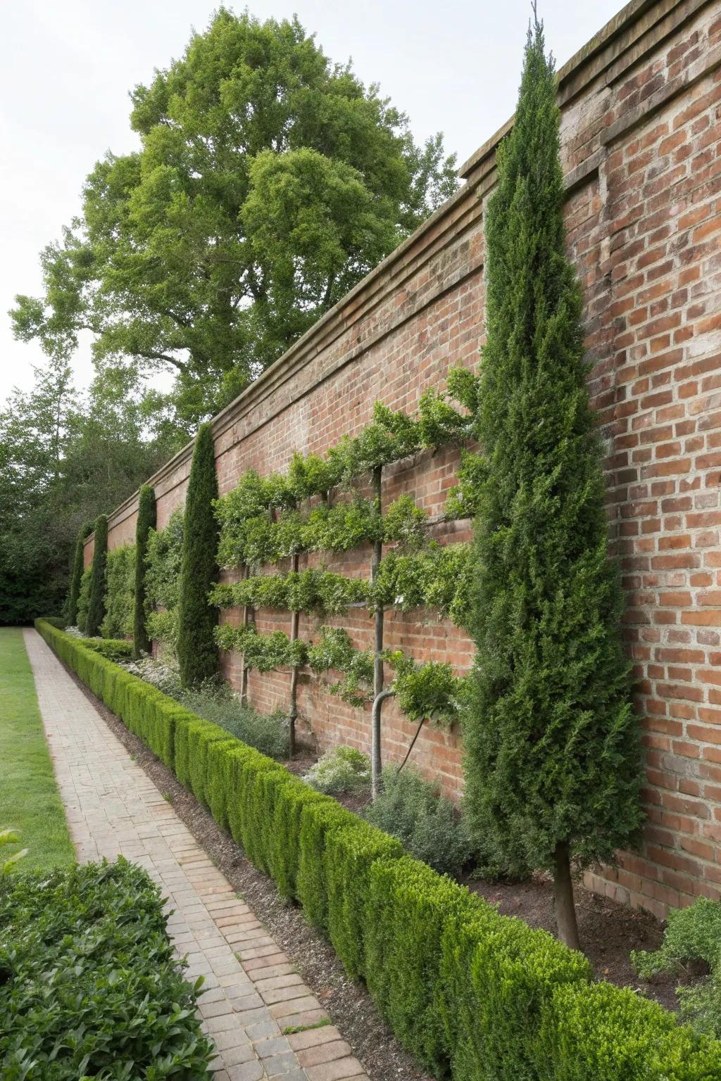 Espalier Arborvitae for a distinctive perpendicular garden attribute.