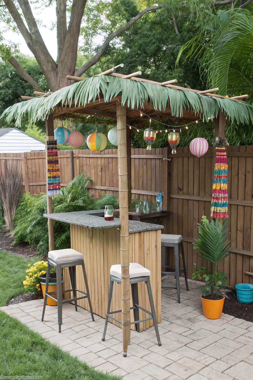 A compact arrangement introduces the tiki sensation even to the most confined spaces.