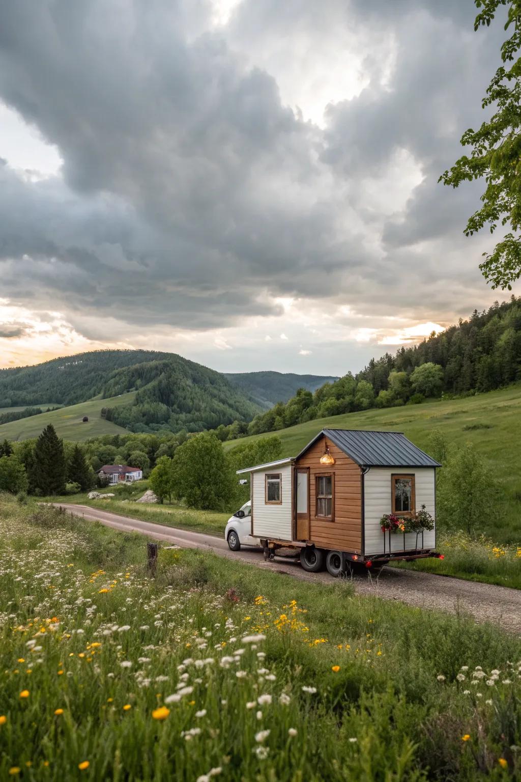Savor mobility with a compact home on axles.
