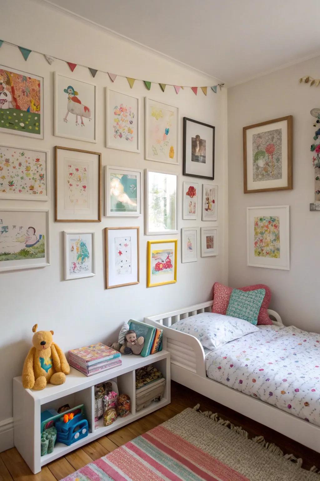 A customized art gallery showcases your young girl's imagination and includes an individual touch.