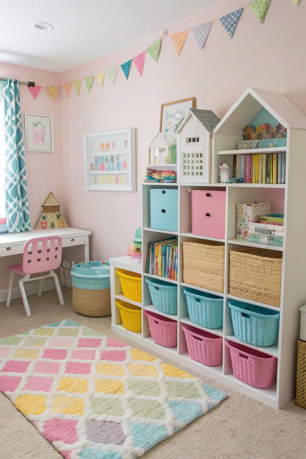 Ingenious stowage modules keep the room uncluttered.