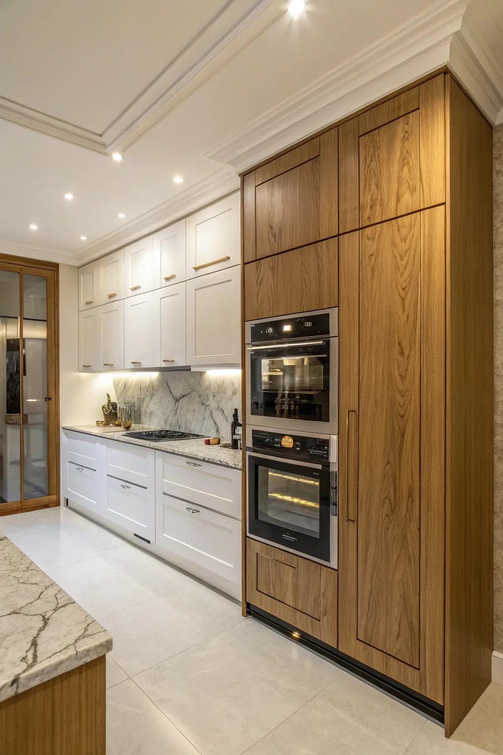 Integrated appliances engender a seamless and sophisticated kitchen design.