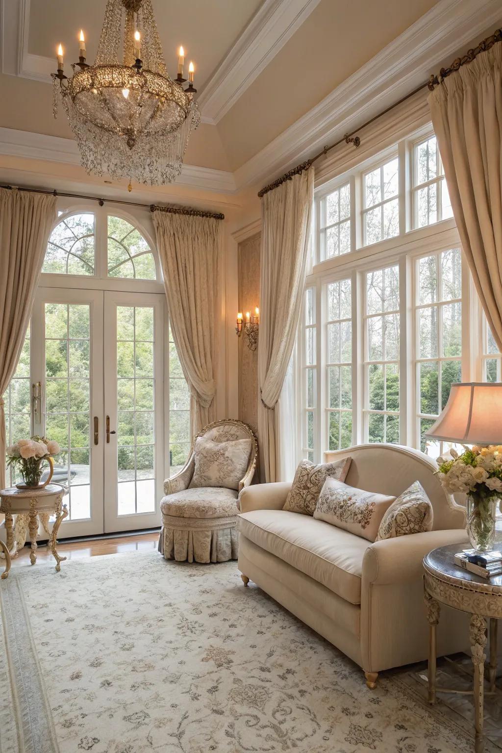 Light fawn walls in a sunroom that radiate understated sophistication.