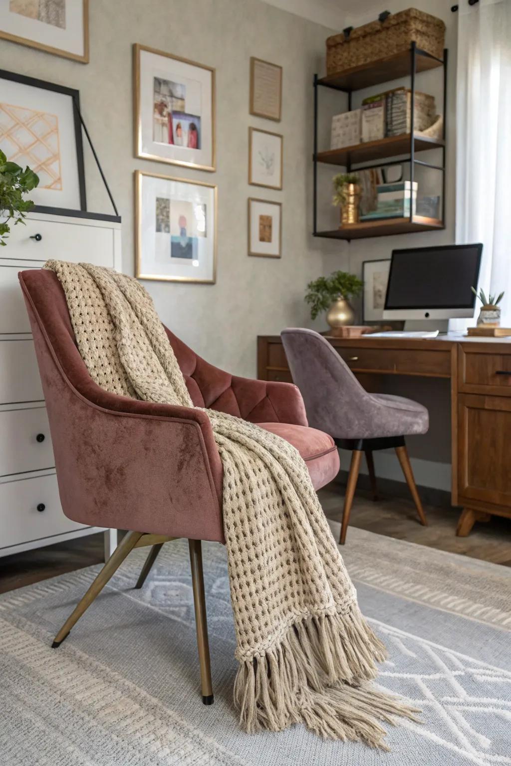 Layered textures create an opulent and welcoming ambiance.