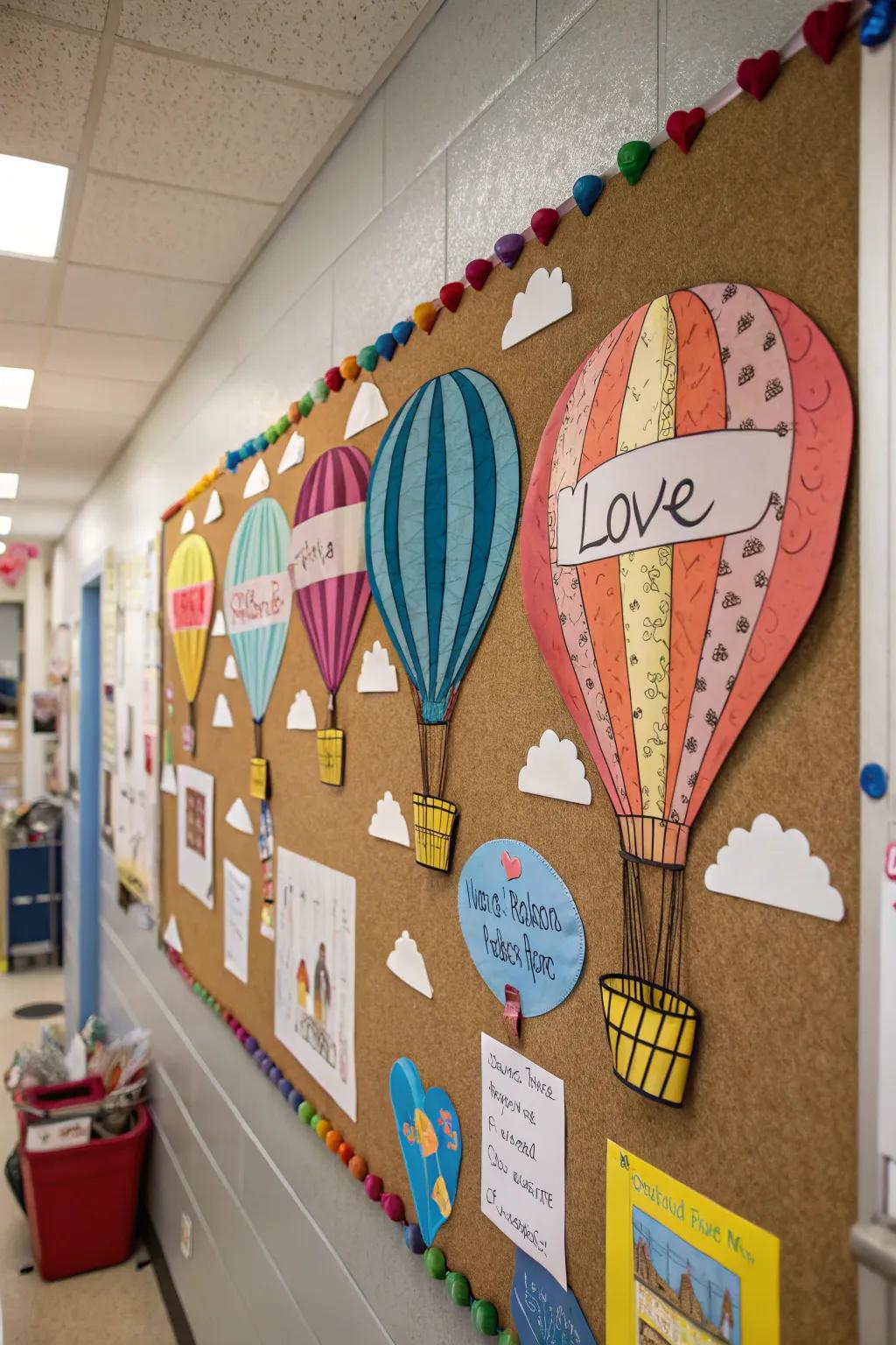 An Adoration Infused Air display featuring aerostatic balloons and inscriptions.