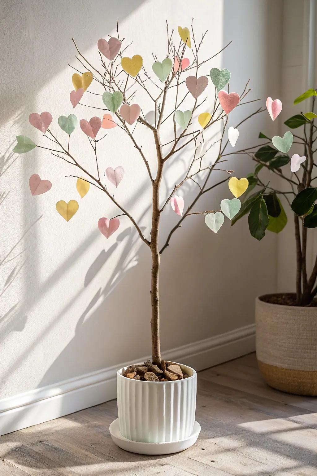 Add a touch of whimsy and love to your space with this charming tissue paper love tree. Perfect for Valentine's Day décor!