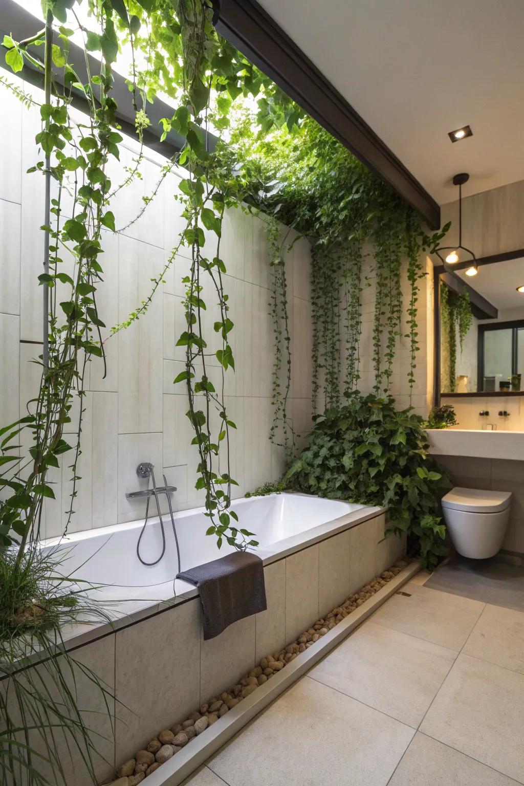 Convert your bath space into a verdant sanctuary with flowing vines.