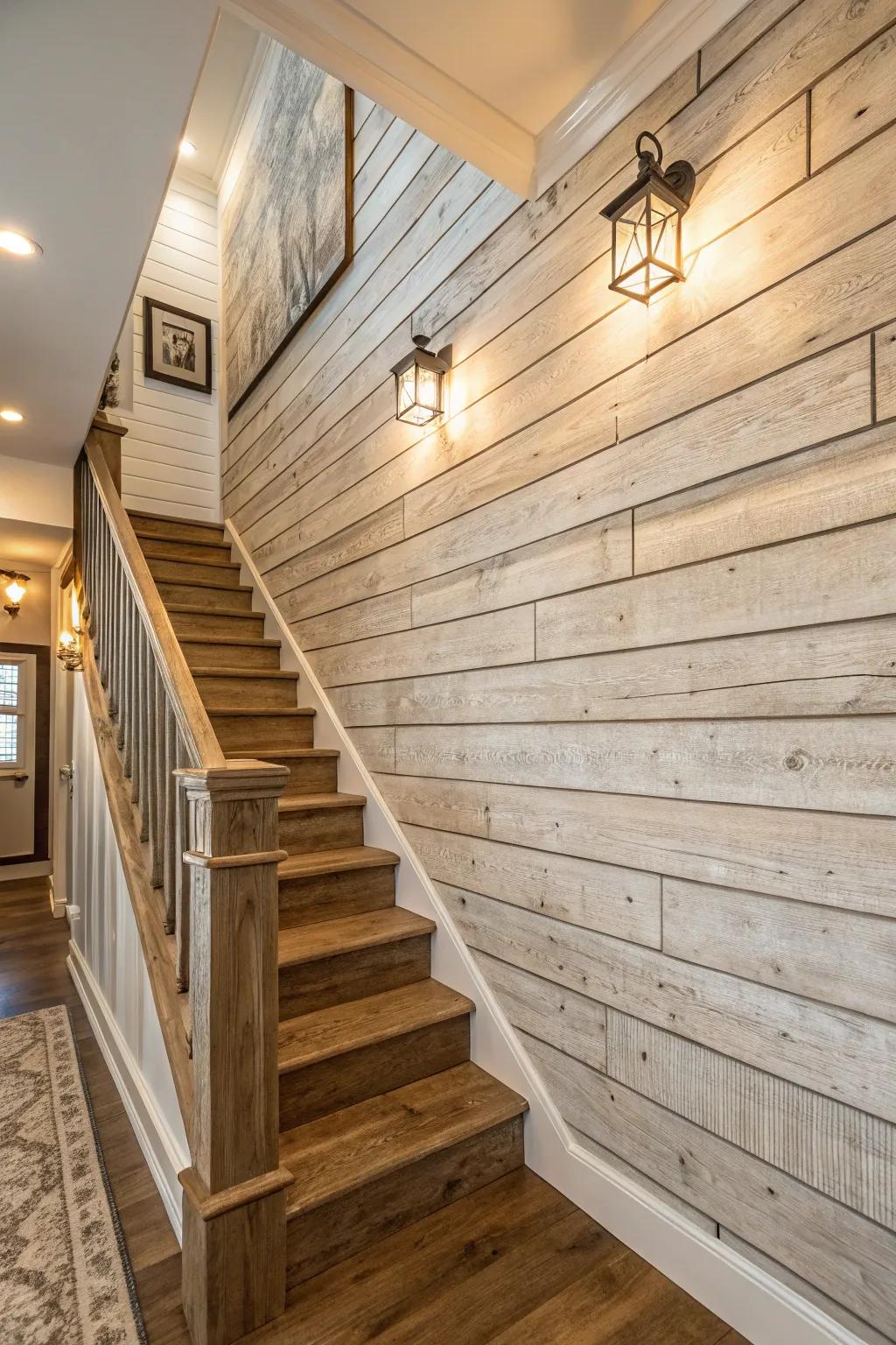 Textured panels inject magnitude plus persona into your staircase wall.