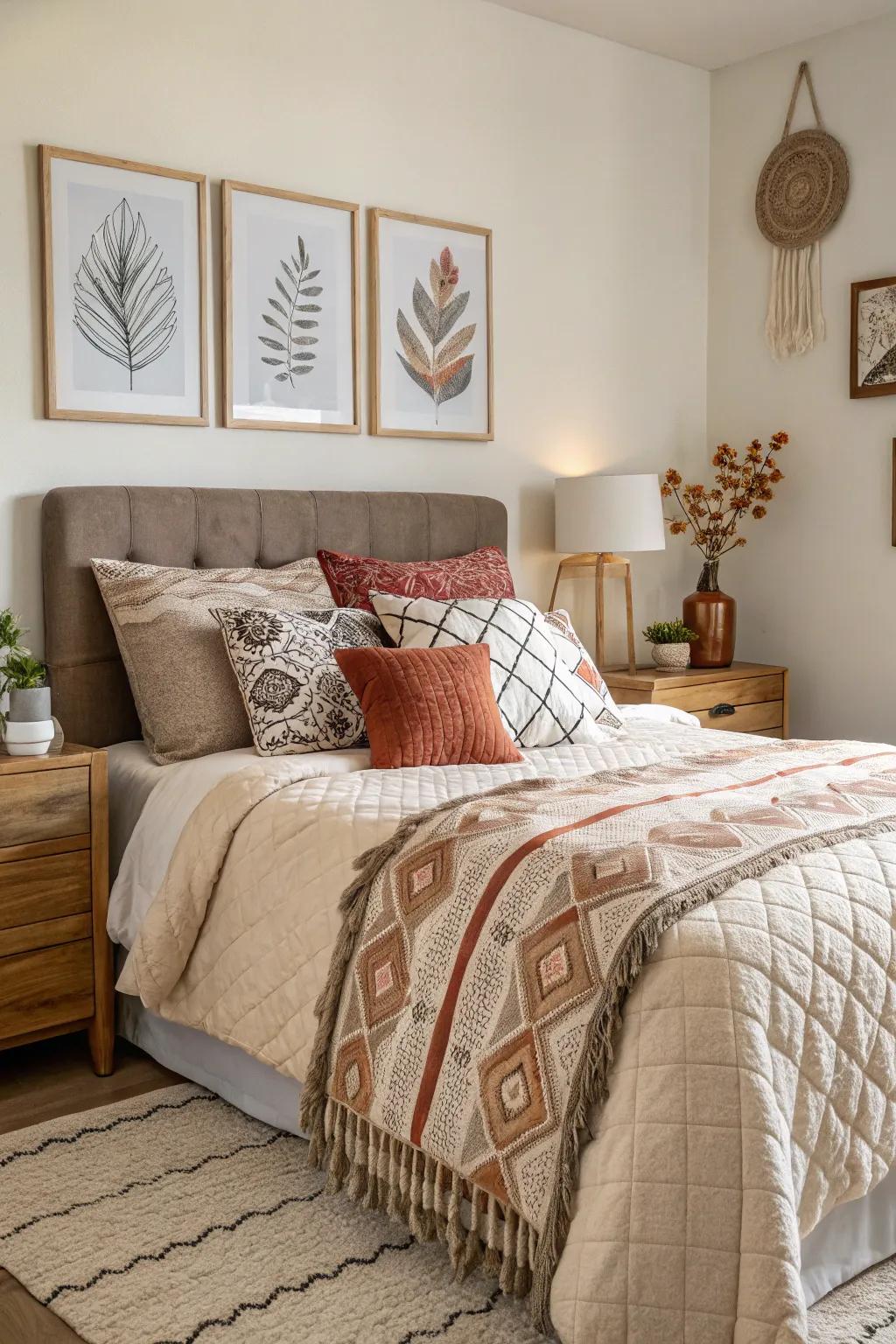Structured bedding enhances the visual appeal of your wall art.