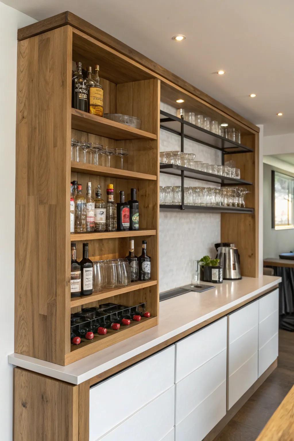 Concealed stowage appends operability to your wall bar without jeopardizing panache.