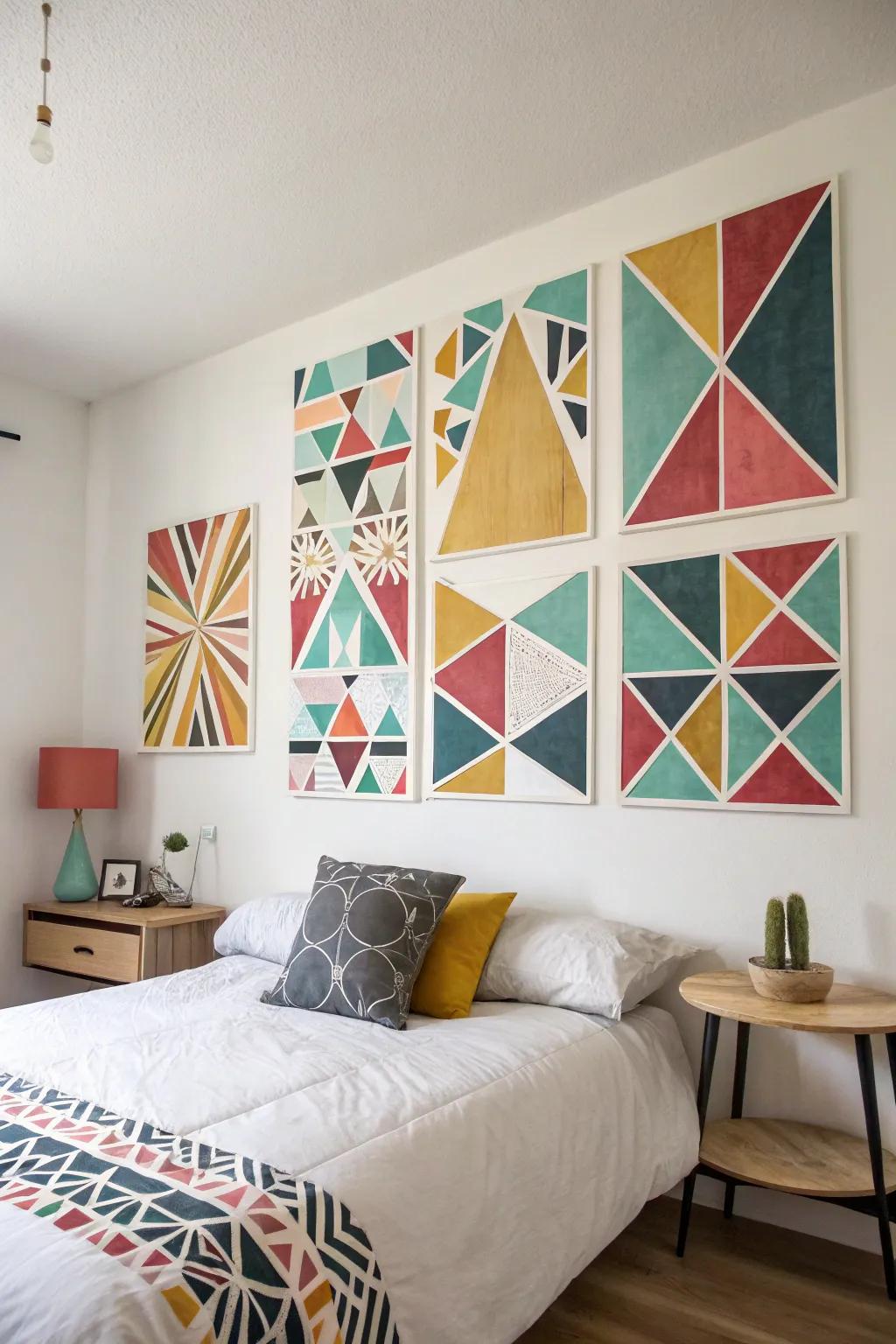 Current geometric artistry crafts a sophisticated and contemporary atmosphere.