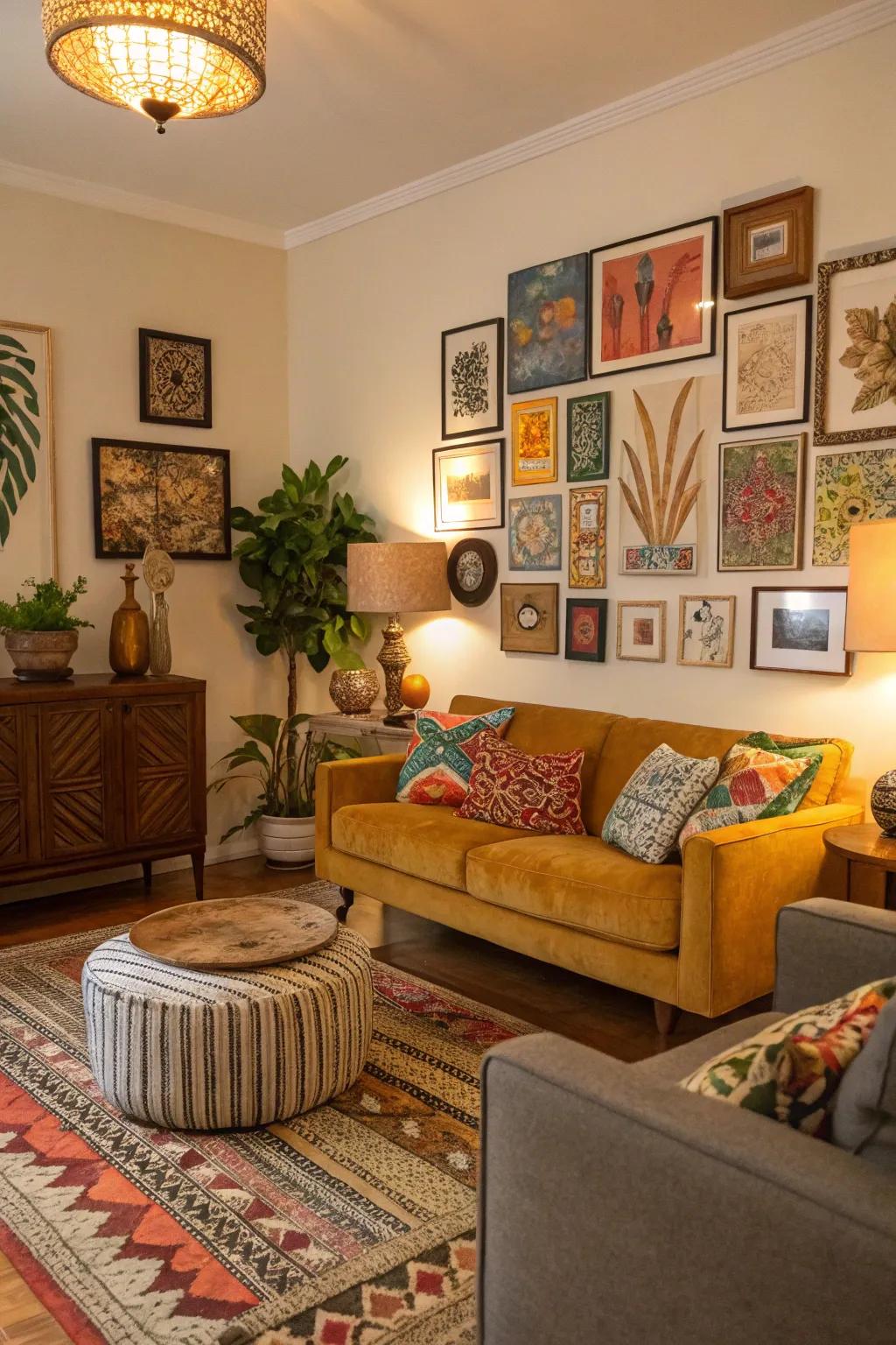 Assorted medium artistry infuses dimension and allure into your walls.