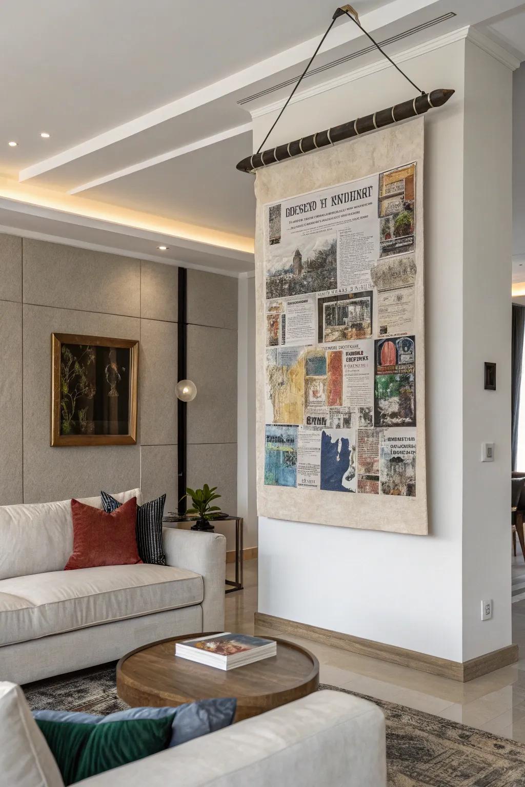 Mixed media aesthetics adding tangible depth.