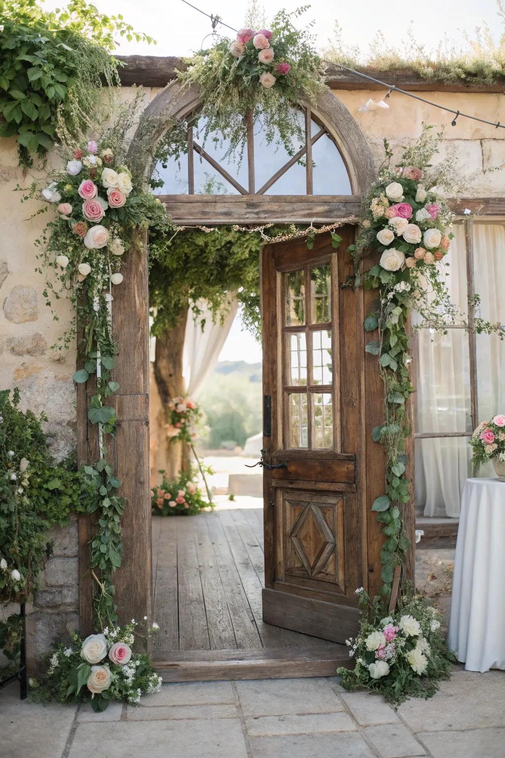 Nostalgic charm with a classic gateway backdrop.