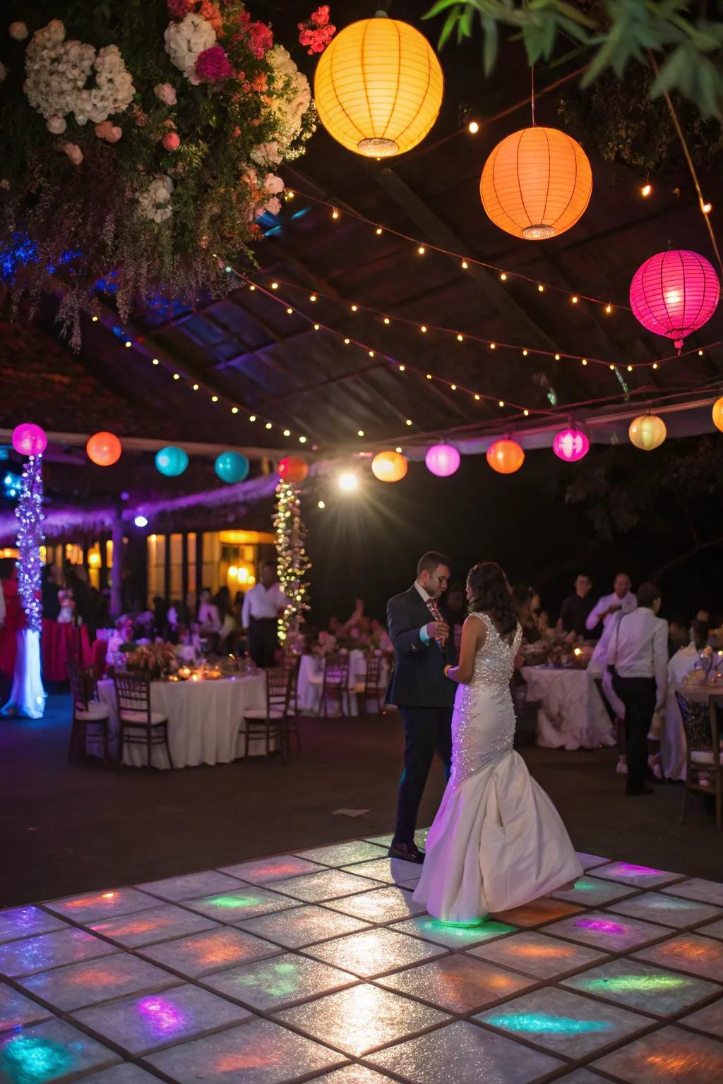 Vibrant luminance transforms a wedding reception.