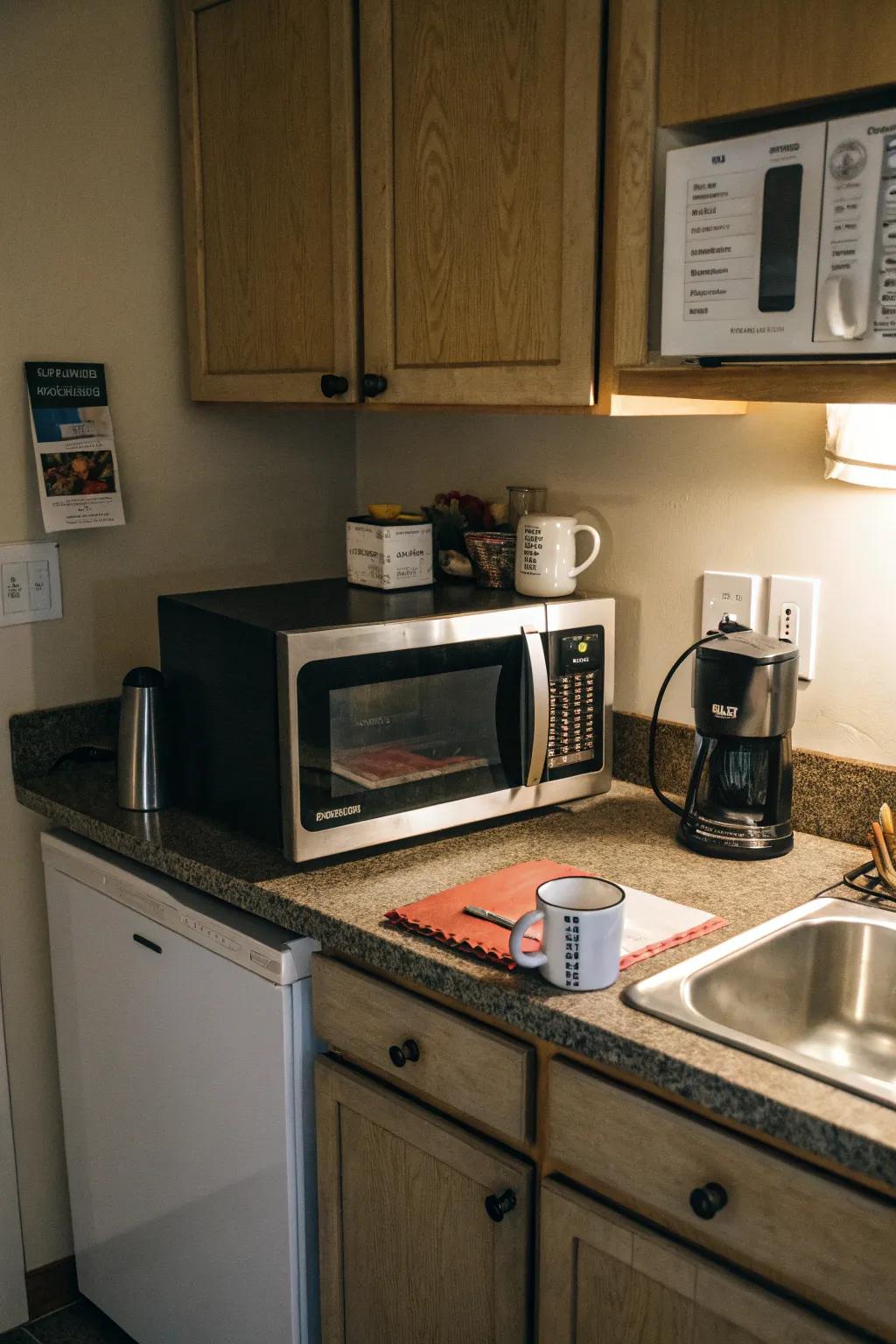A space-efficient wall-mounted microwave design.