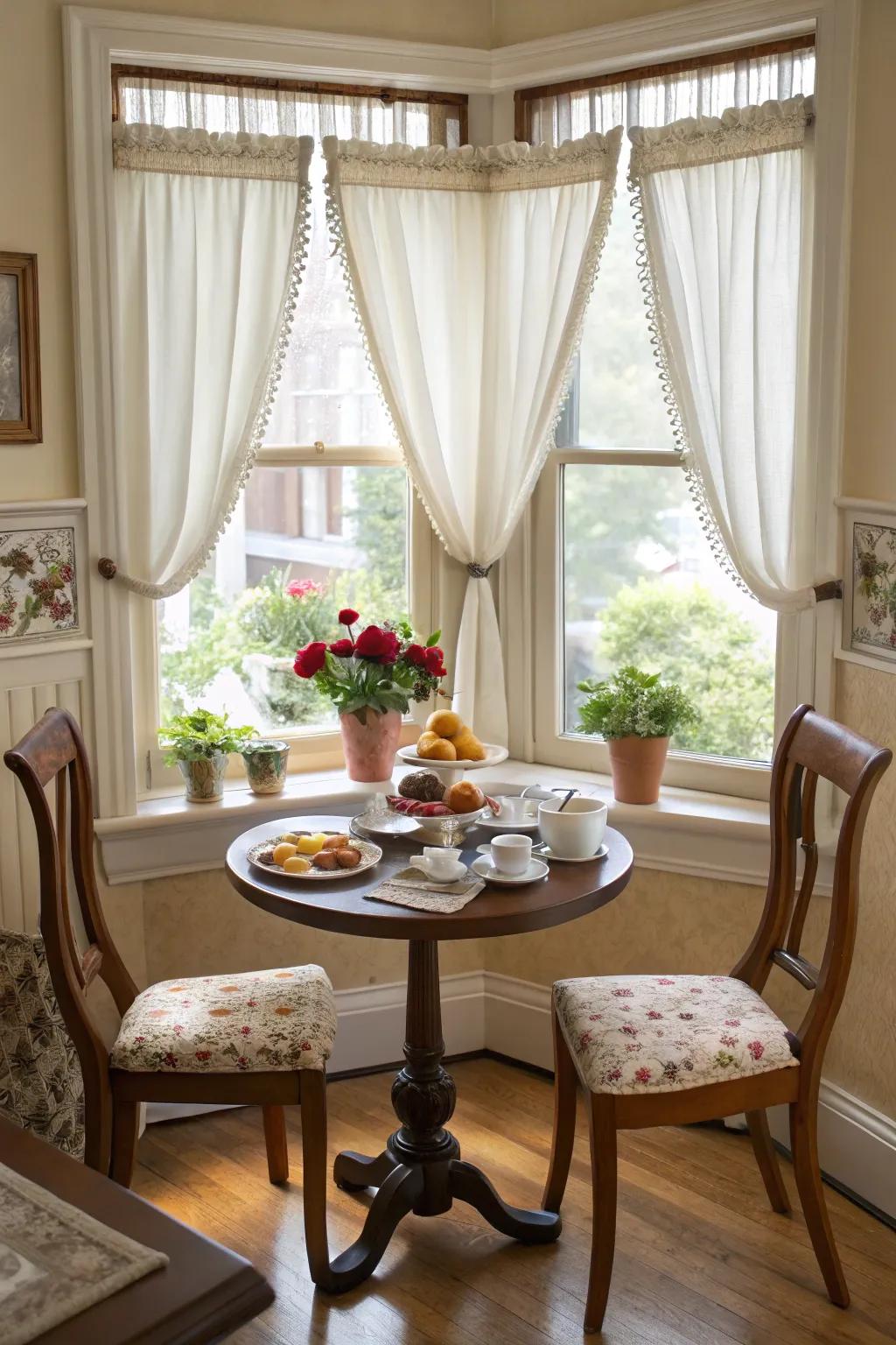 Short panels convey a cozy, vintage attraction to this breakfast nook.