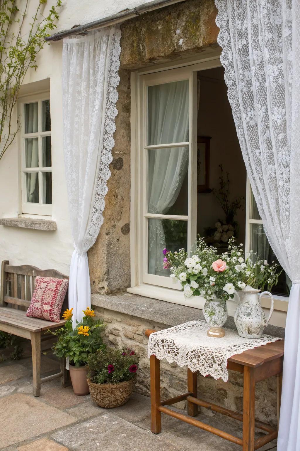 Country-inspired aspects infuse a vintage allure into window frames.