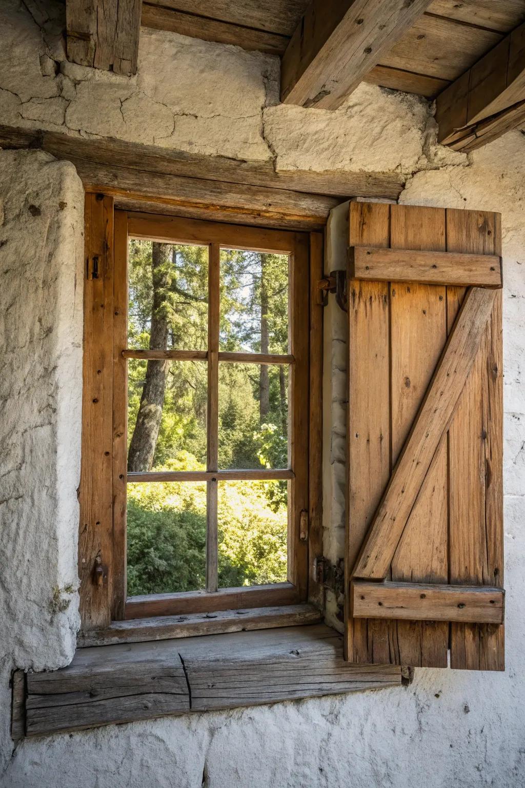 Country timber accents append warmth and essence to window areas.