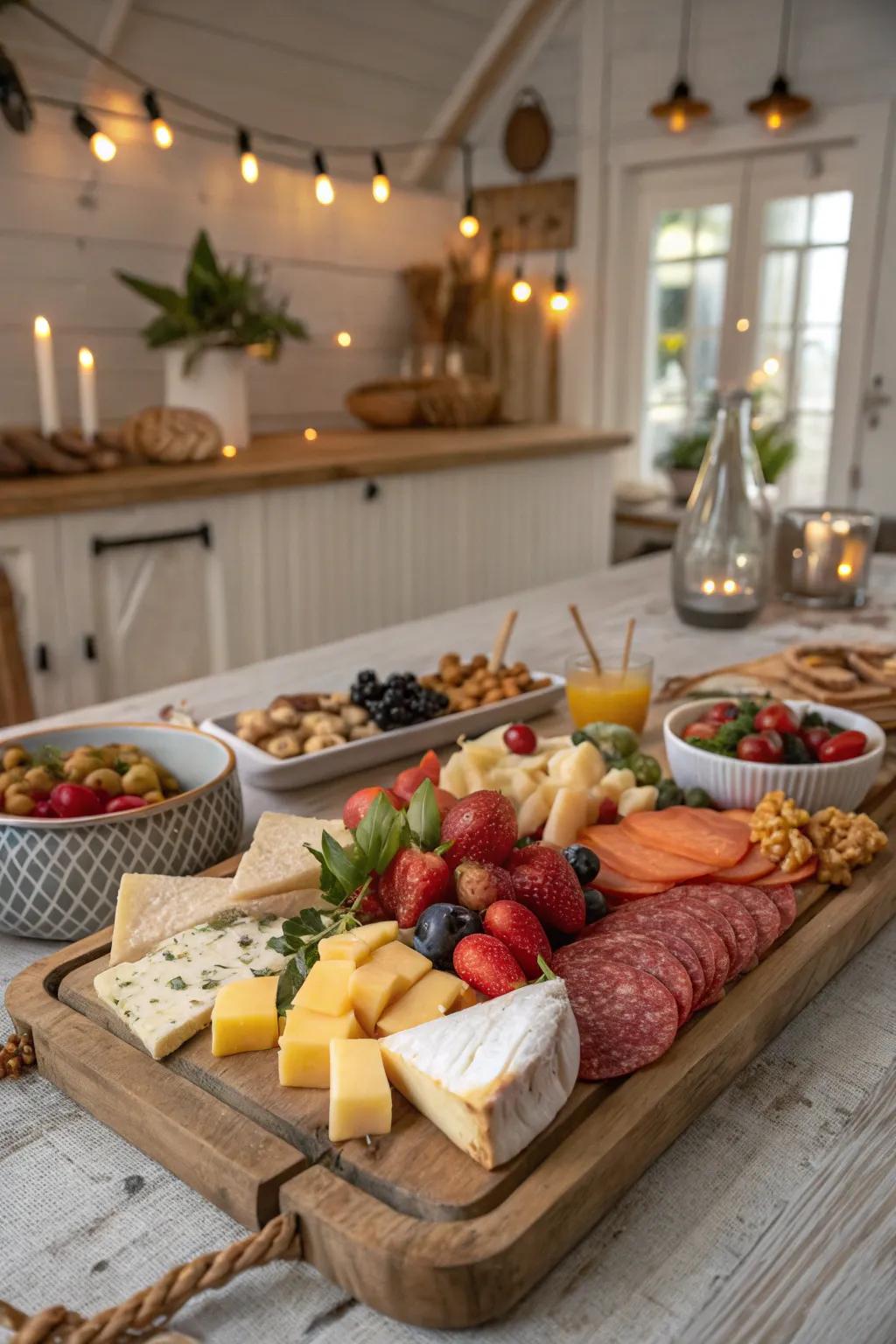 A wood board introduces rustic allure to the presentation.