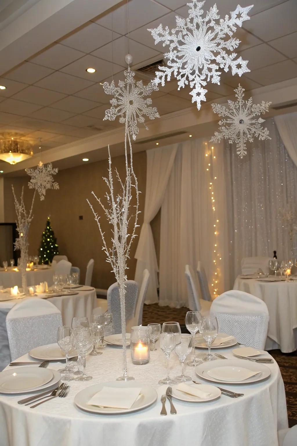 An enchanting Snowflake Soirée with intricate decorations and crystal accents.