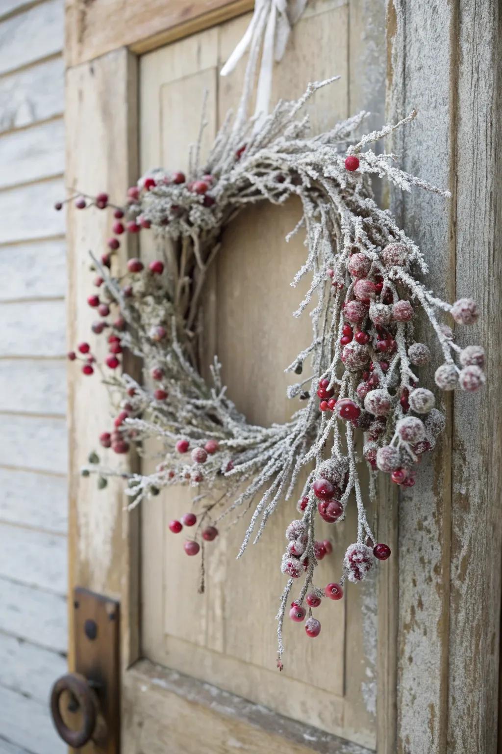 Frosted berries cultivate a magical, wintry ambiance.