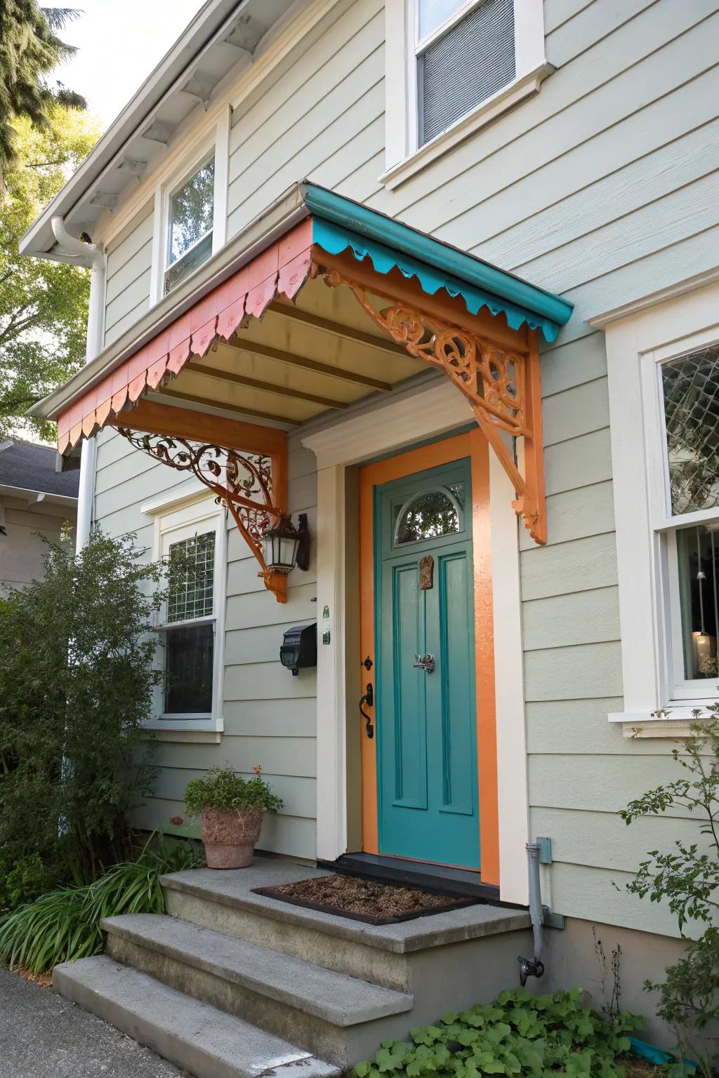 A varnished shelter for a splash of color.