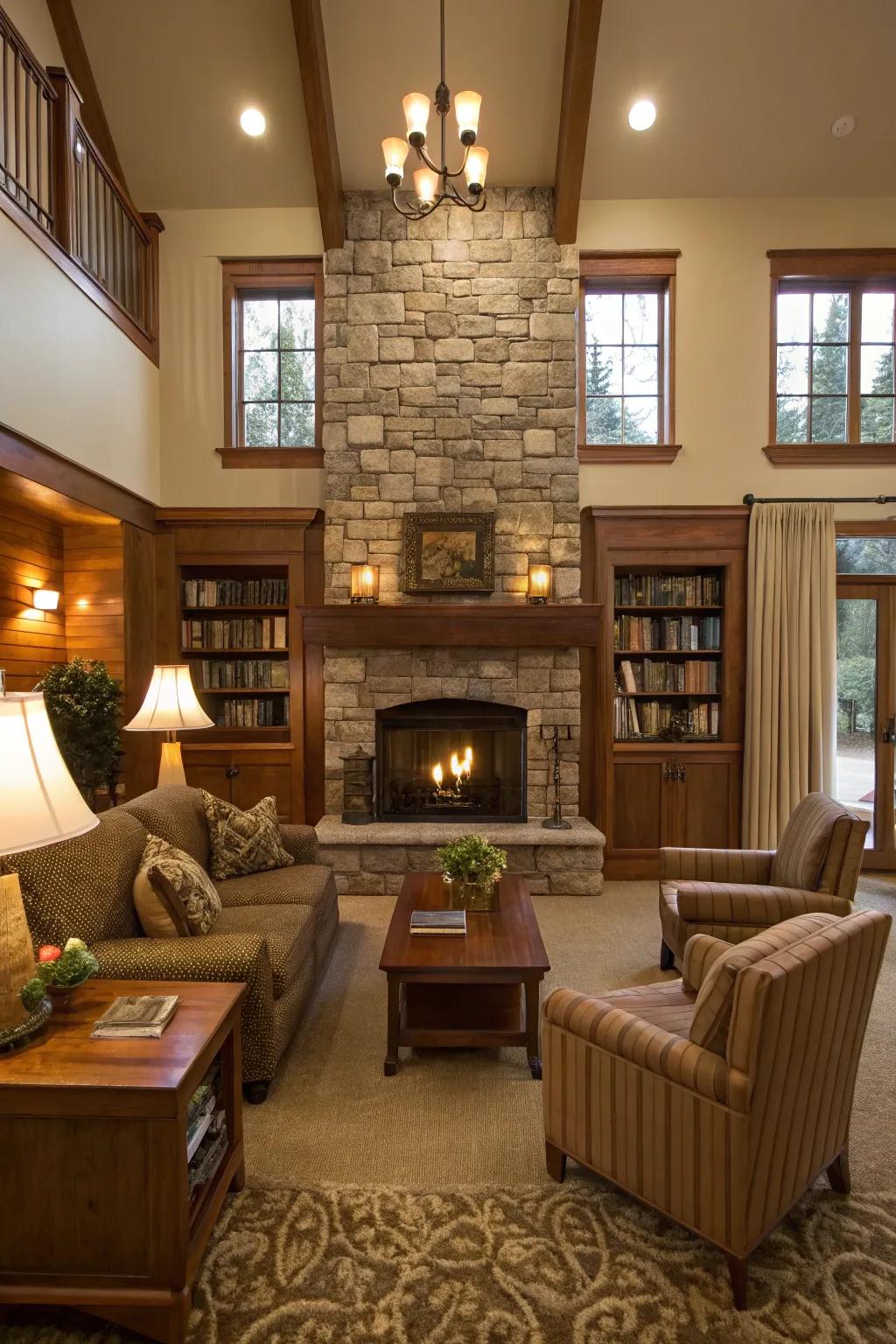 Organize your space with the fireplace as the main focus.