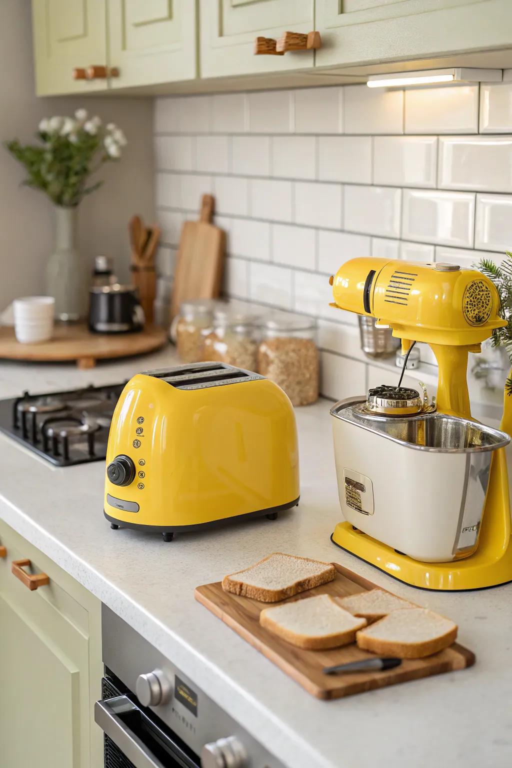 Yellow appliances present a playful, practical burst of color.