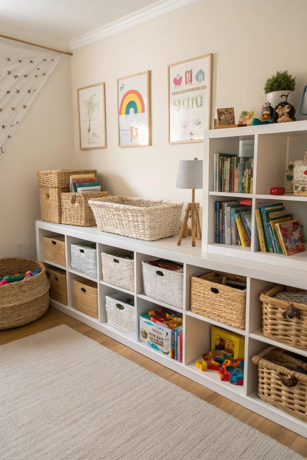Practical storage keeps the space neat and organized.