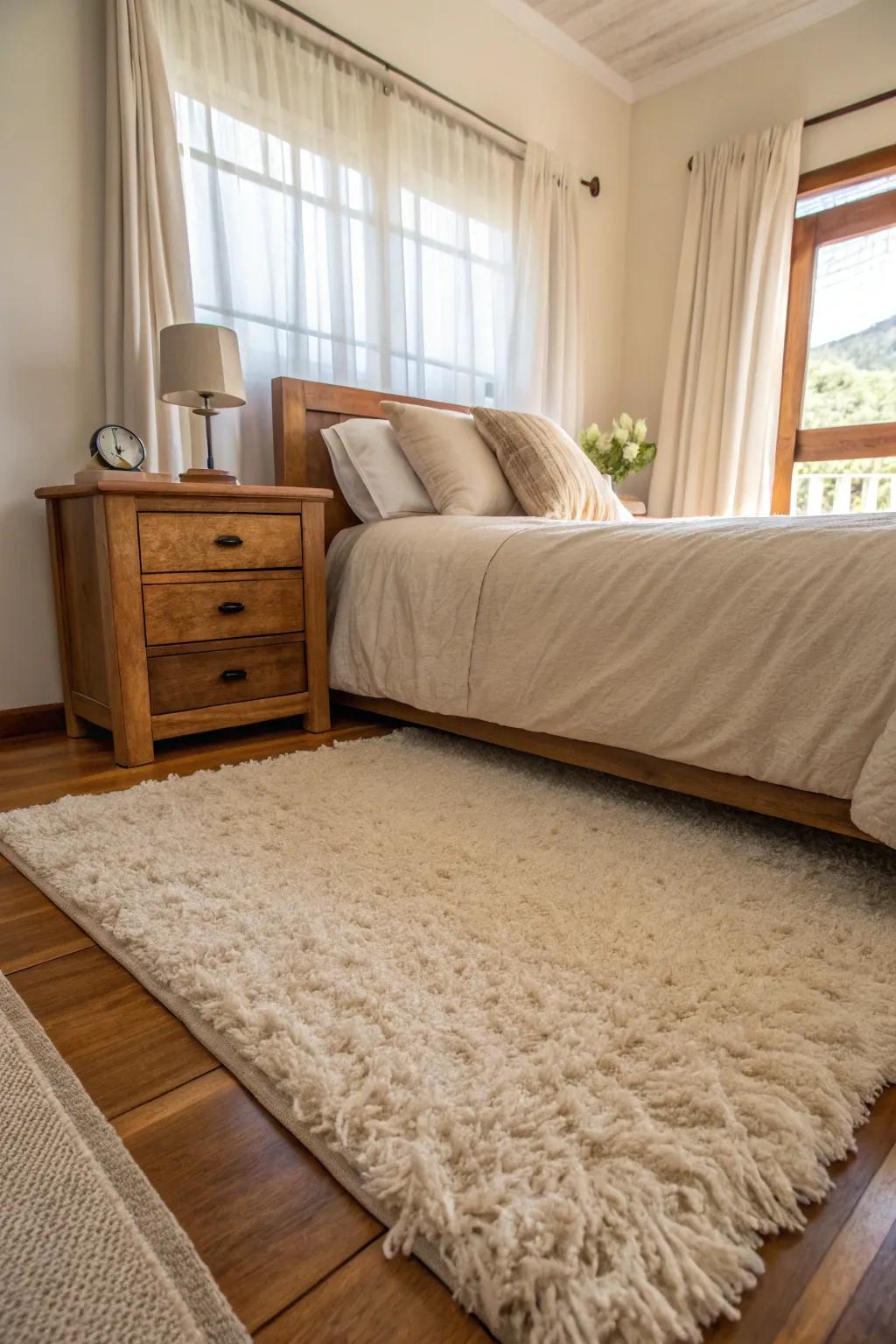 Soft floor coverings introduce warmth and texture.