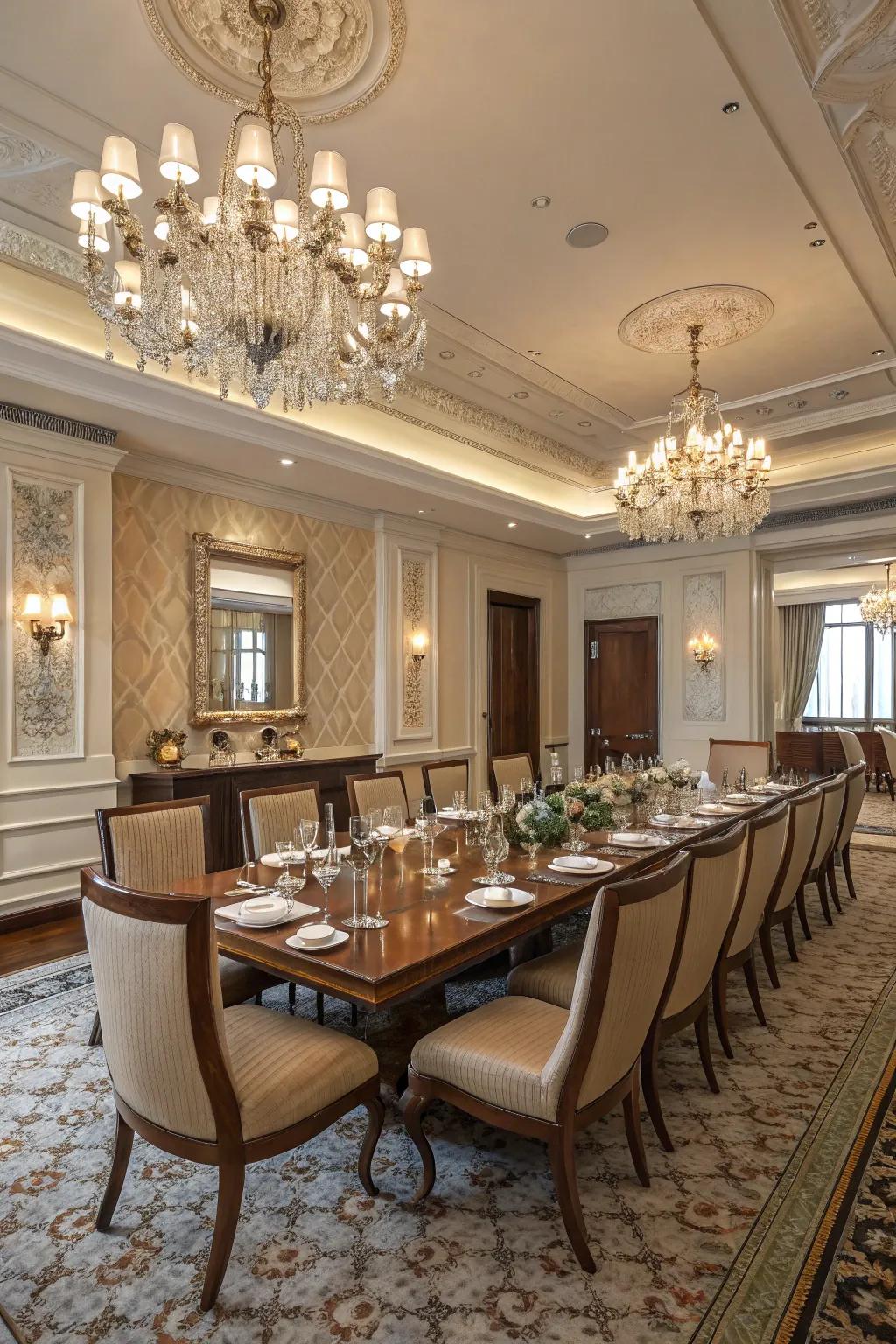 A formal dining arrangement best for colonial-style social events.