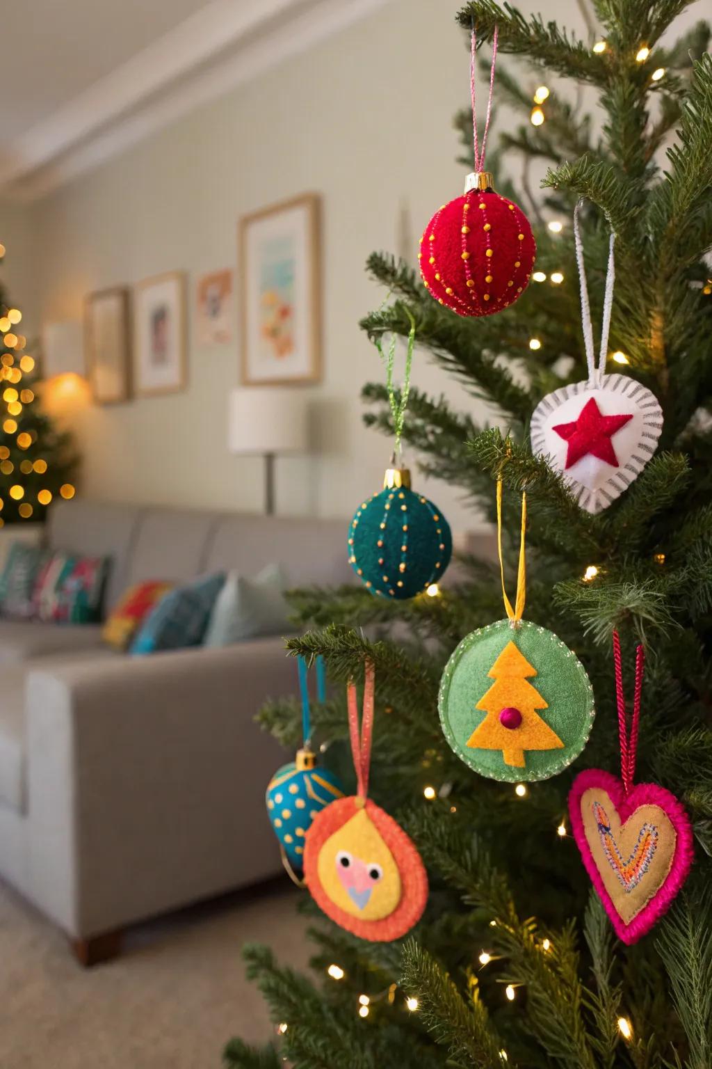 Charming felt embellishments contributing a personal nuance to holiday decor.