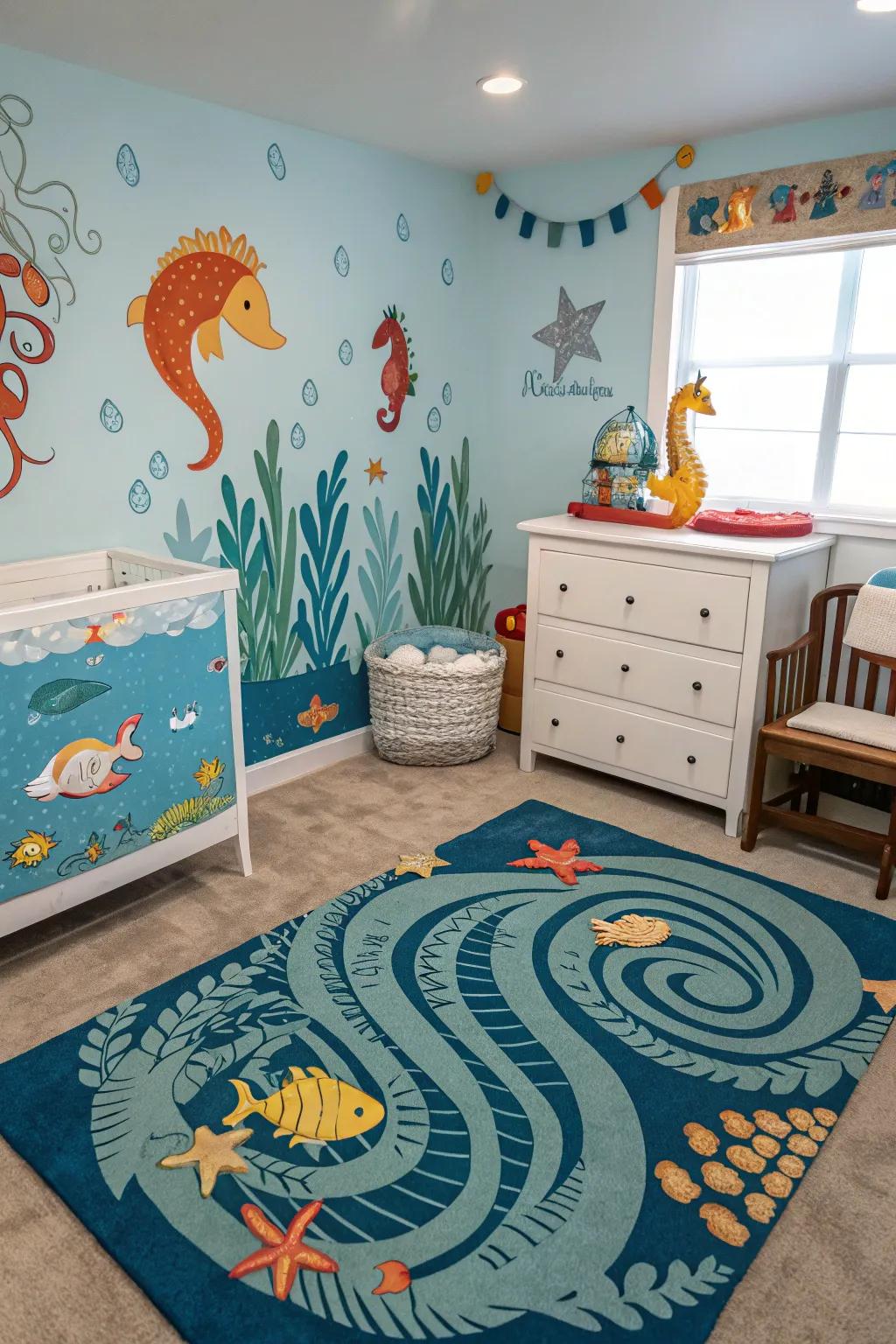 Explore the ocean depths within an under-the-sea-themed nursery.
