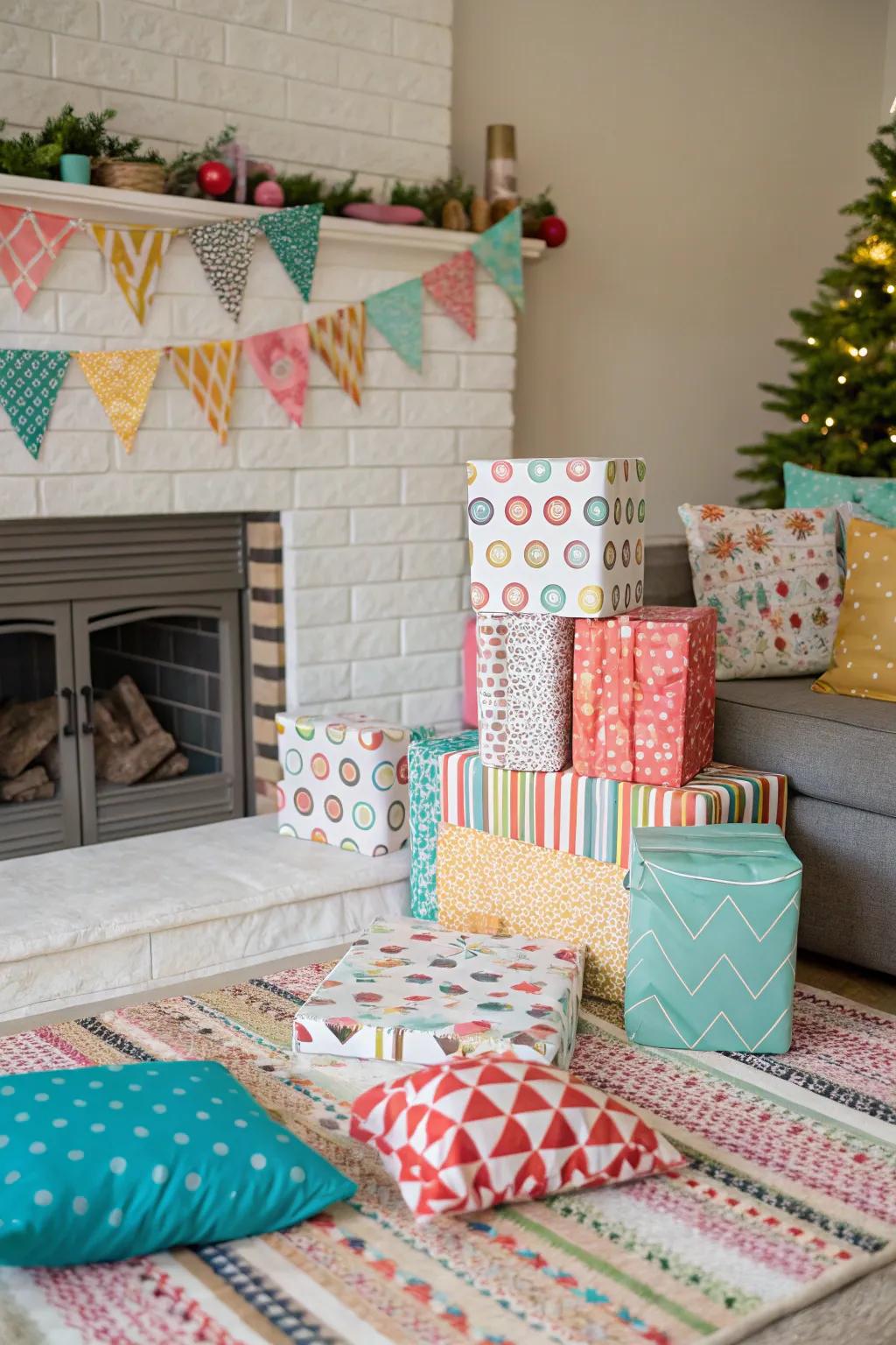 Integrate distinctive motifs utilizing a packaging material backdrop.