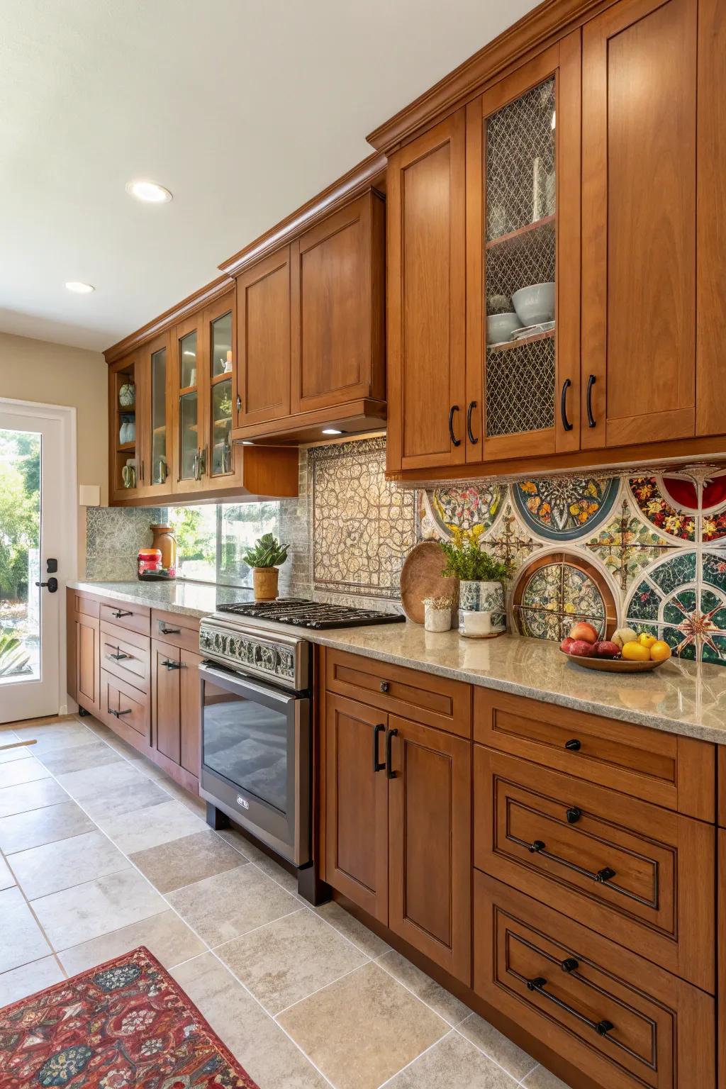 An eclectic fusion of aesthetics endows the kitchen with character.