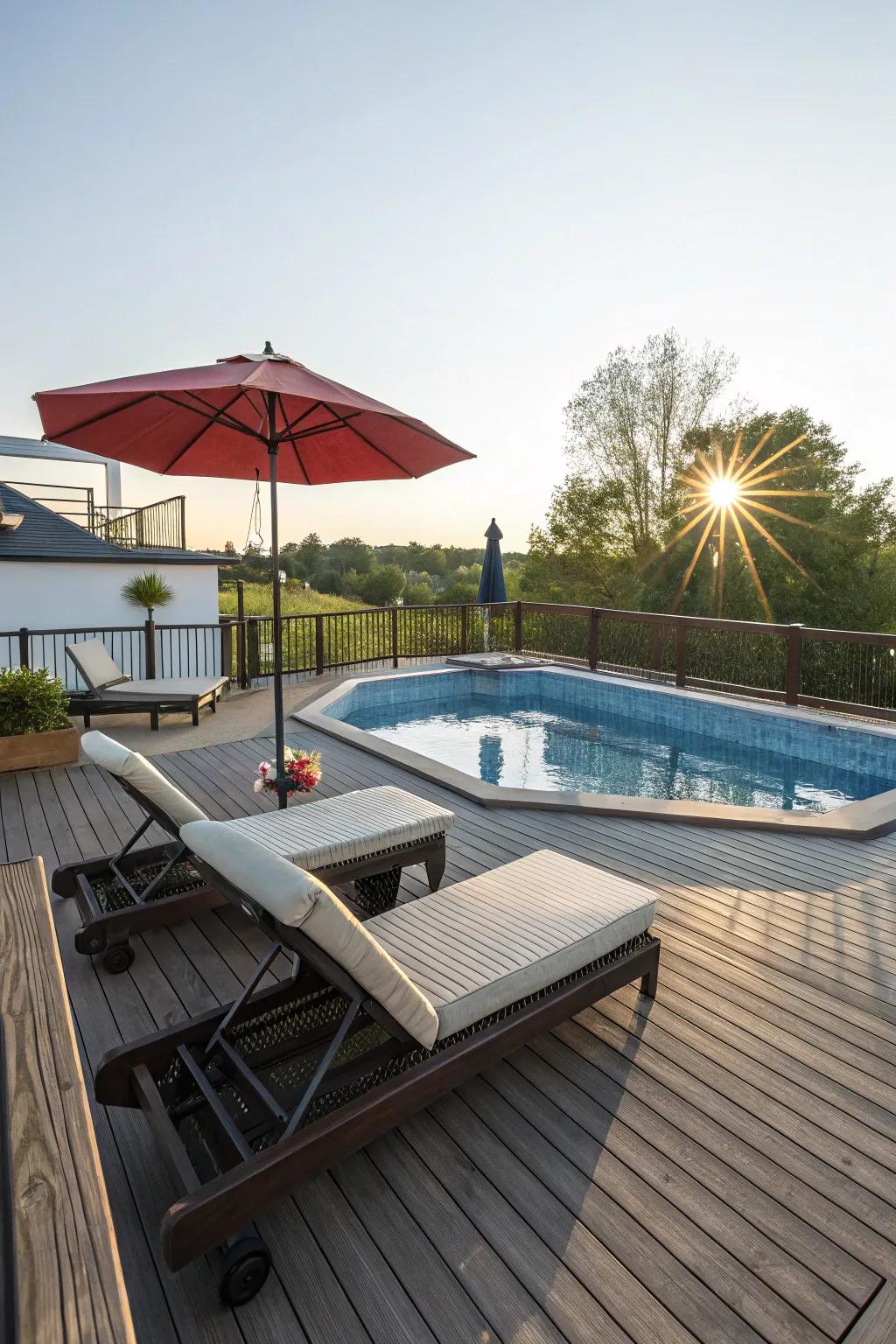Lounging areas provide the ultimate relaxation poolside.