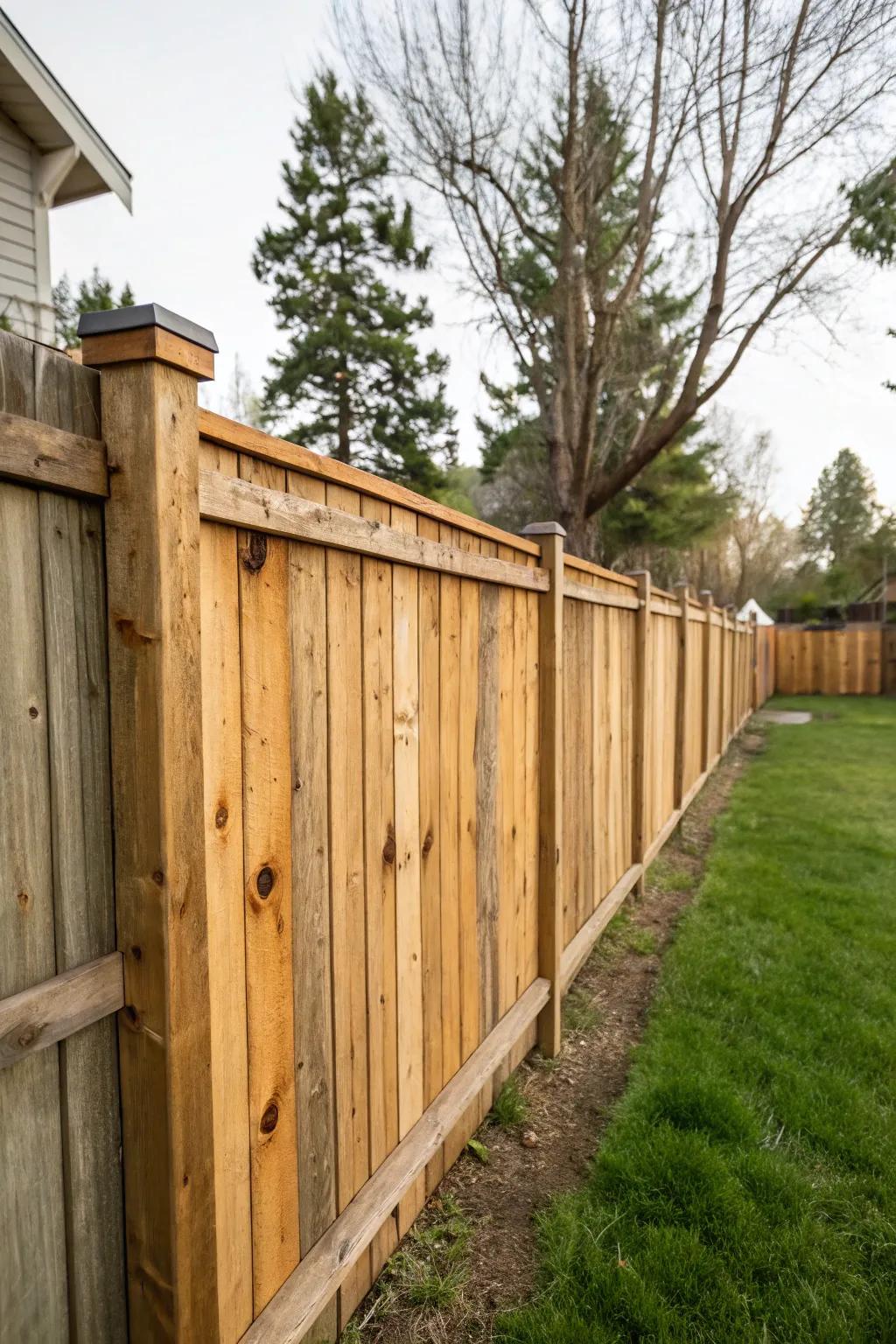 Salvaged lumber fencing provides eco-consciousness and character.