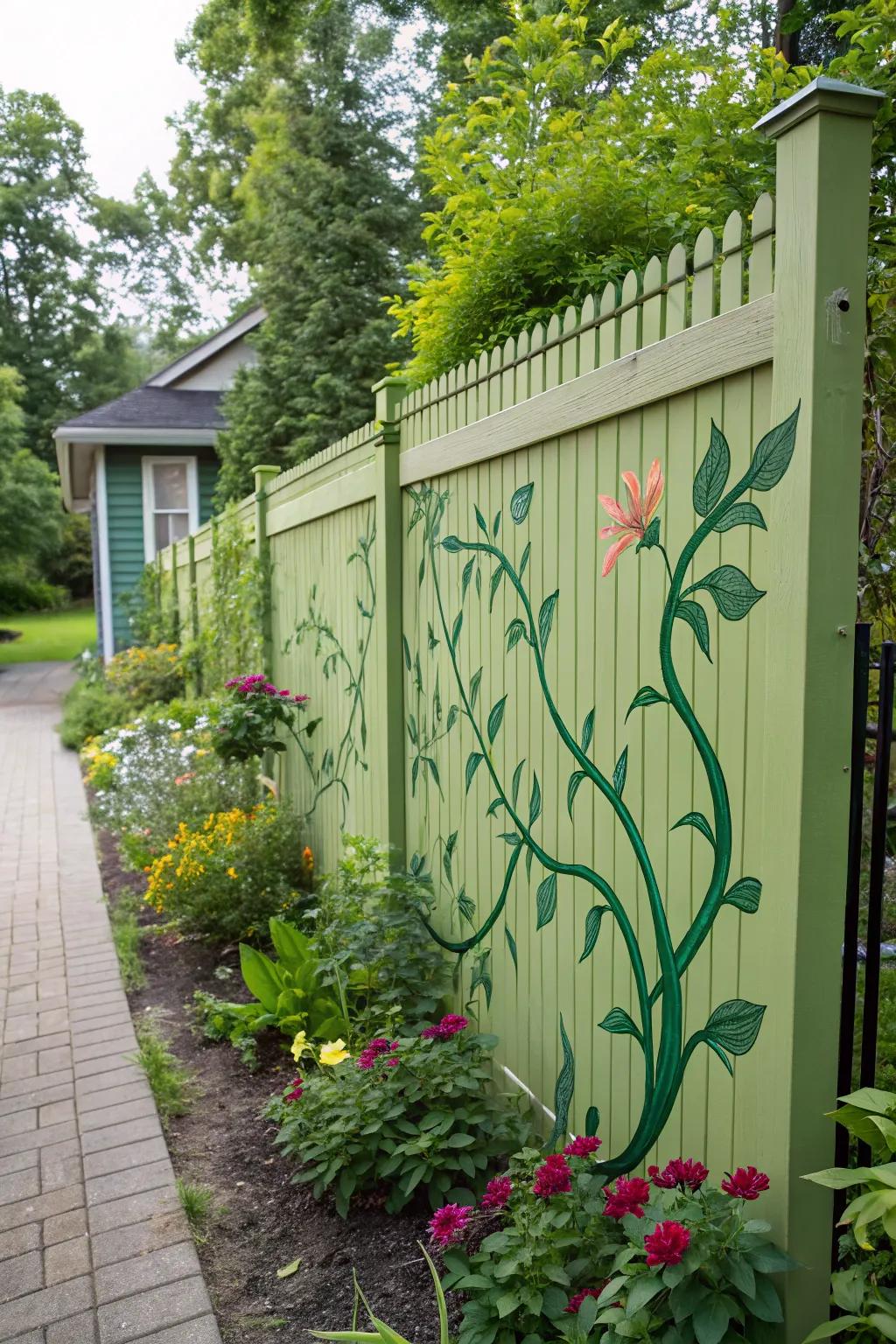 Painted vines conjure a sense of vitality and fluidity upon your fence.