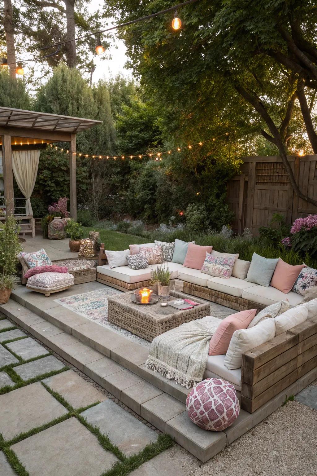 A sunken lounge encourages intimate gatherings and relaxation.