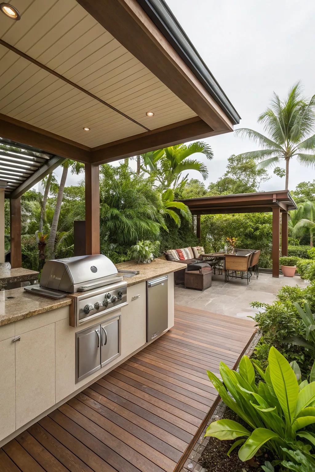 An exposed-air culinary space renders cooking within the patio a delightful pursuit.