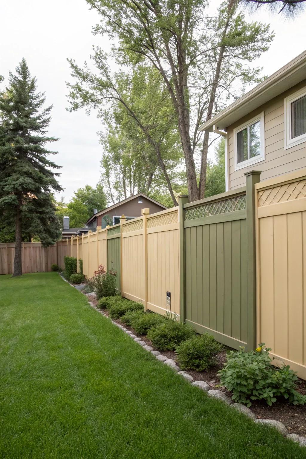 A robust fence coated in earth tones.