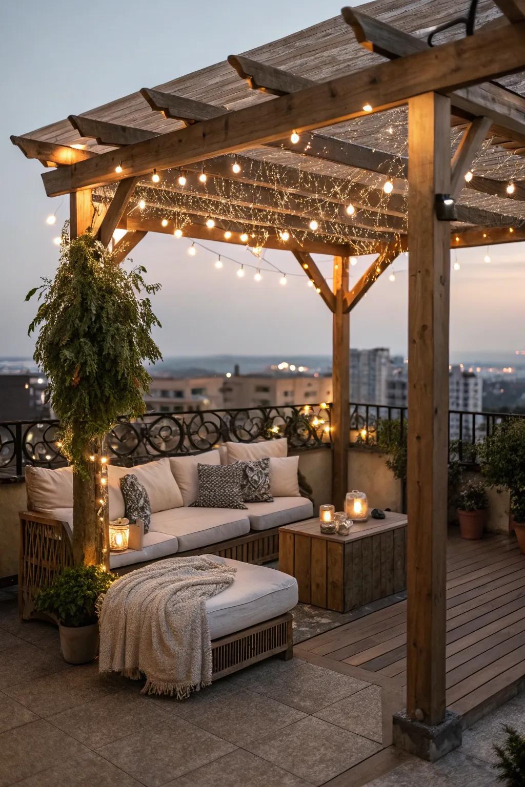 Wooden pergolas enrich charm and character to your balcony.