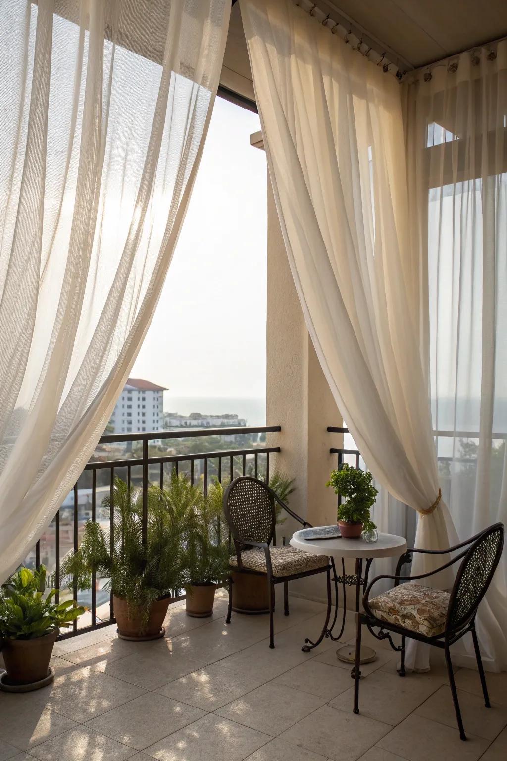 Sheer curtains offer intimacy and refinement to your balcony.