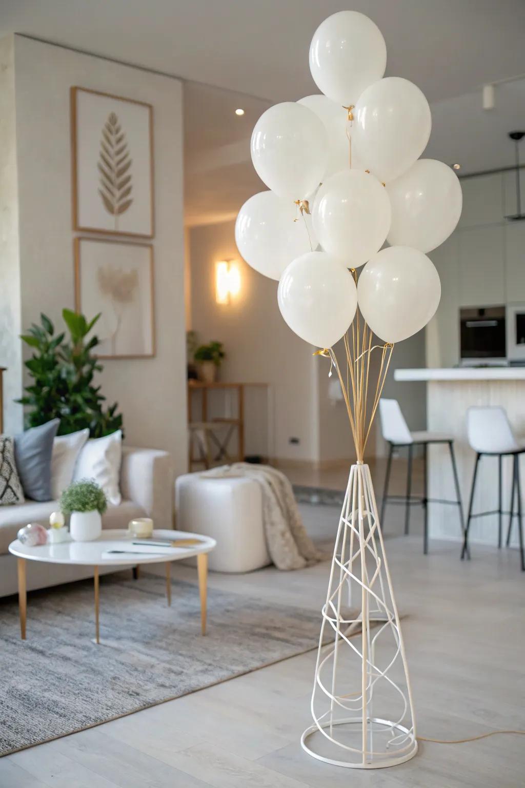 White balloons create a clean, modern look.