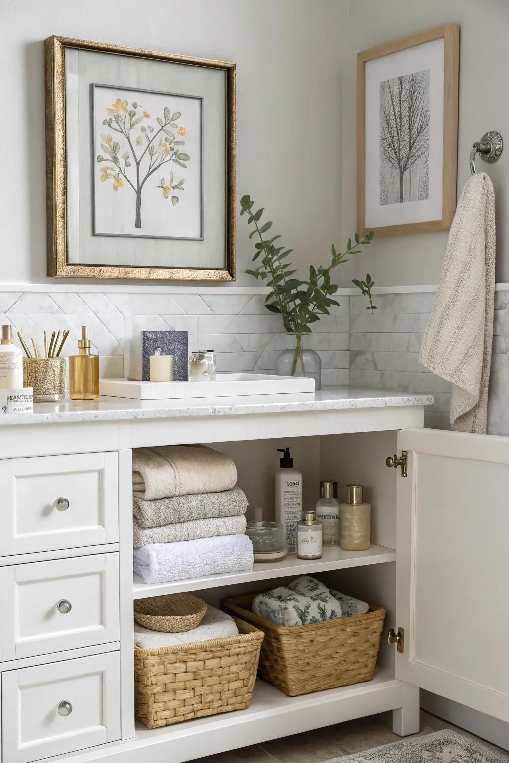 Art enhances your bathroom with a personalized element.