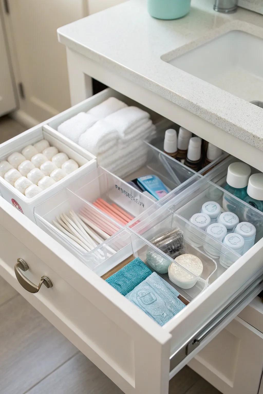 Drawer organizers keep smaller items well-ordered.